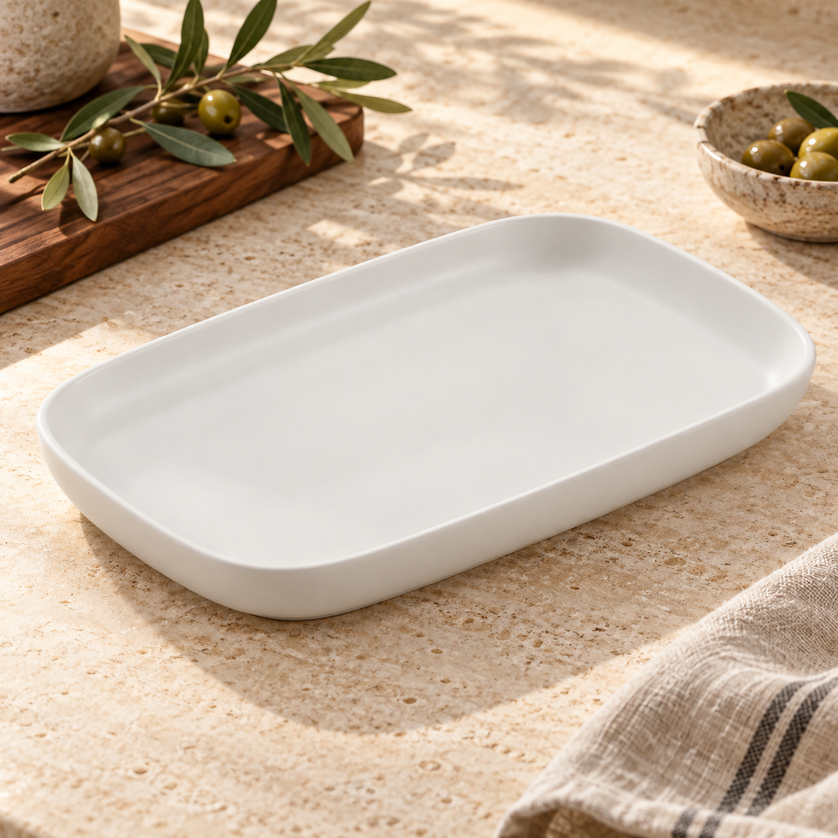 Bandeja de porcelana blanca mate