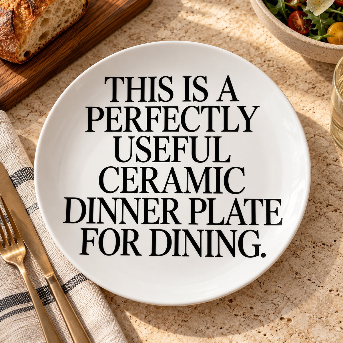 Plato de porcelana con diseño tipográfico — segunda vista