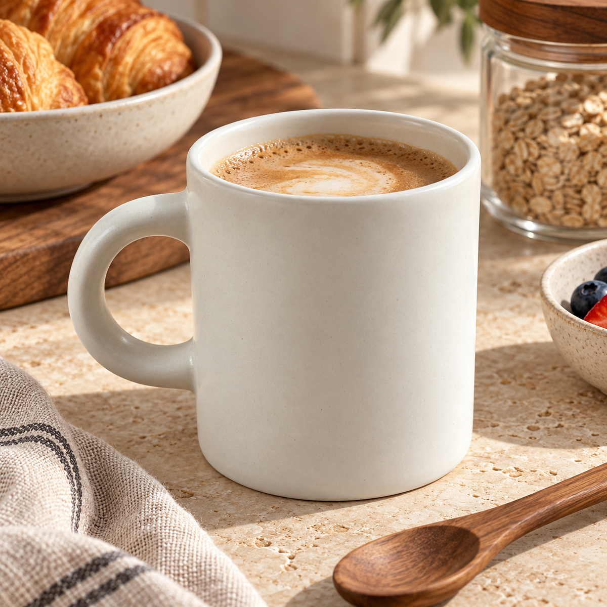 Taza de cerámica blanca