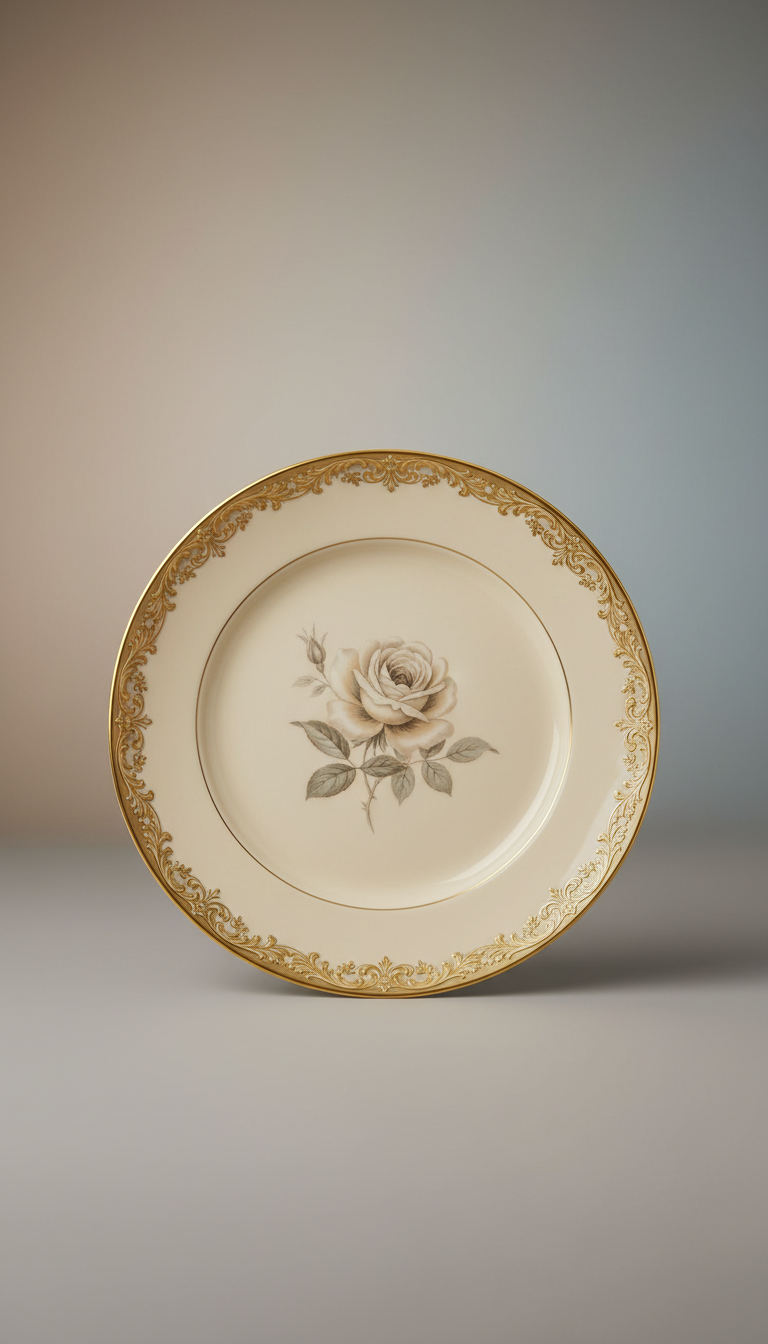 Plato de postre con borde dorado